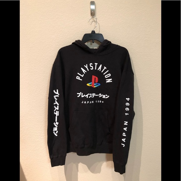 Playstation Japan 1994 Logo Front Men/'s Black Graphic T-Shirt Long Sleeves